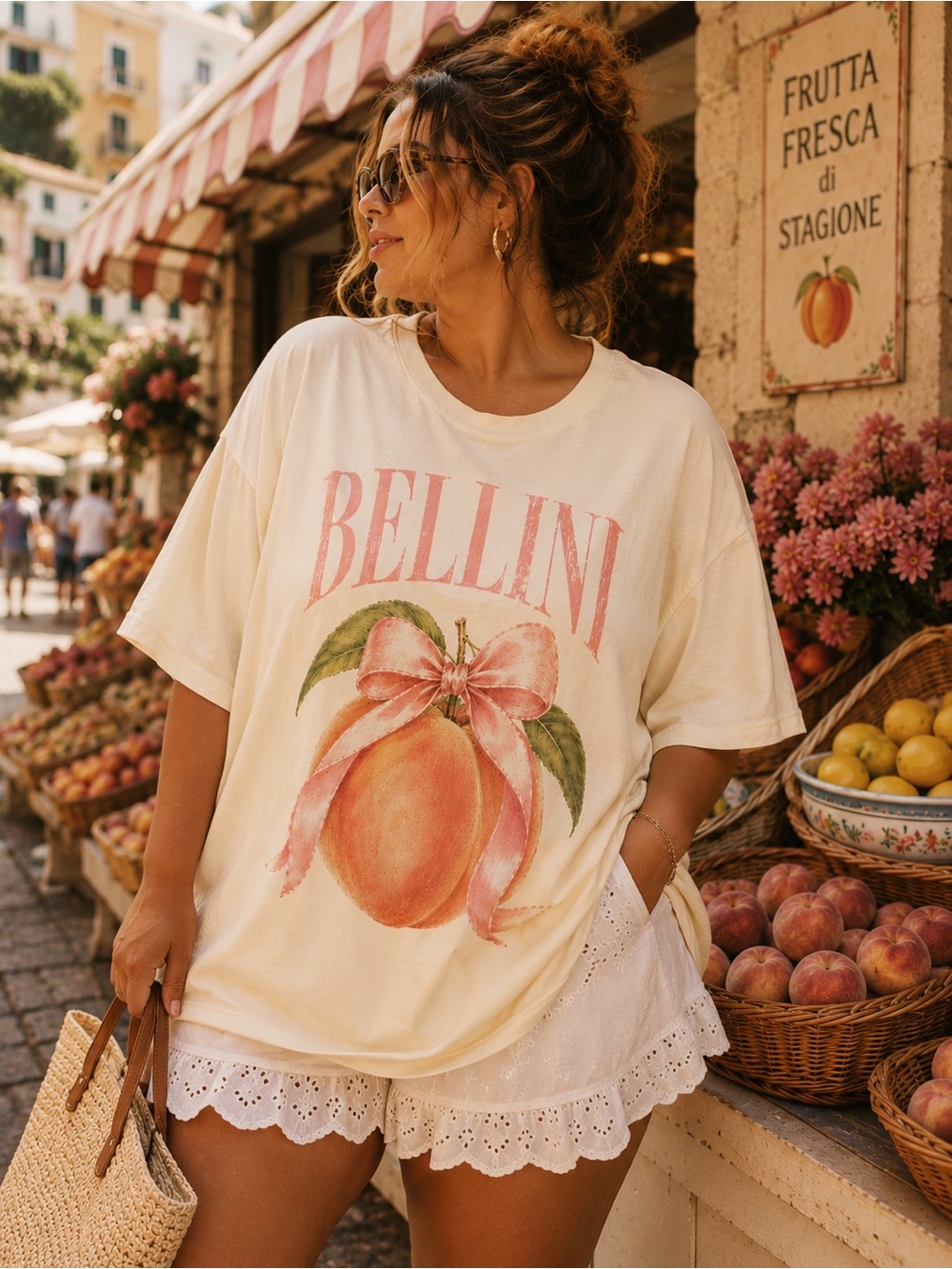 Bellini Peach Graphic Tee - Cream Women’s Top S-5x